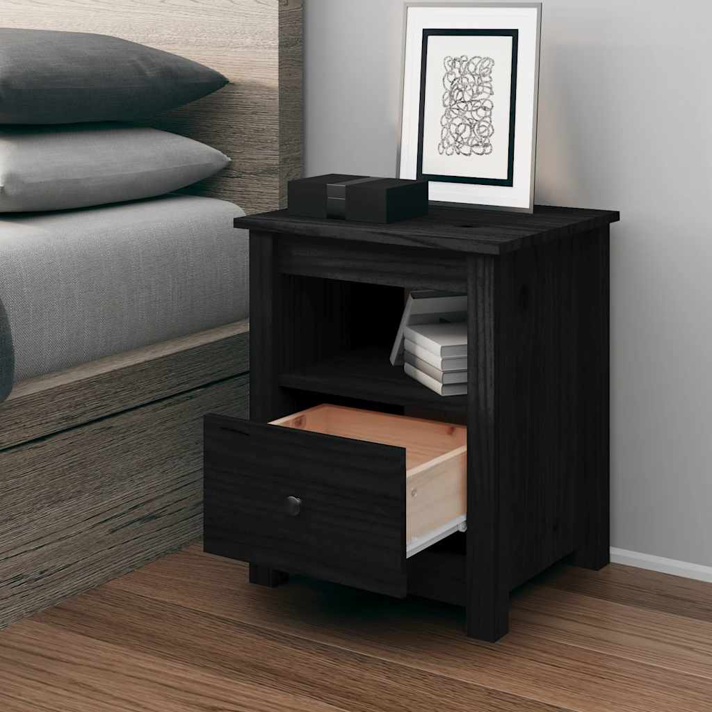 foto del prodotto comodino nero 40x35x49 cm in legno massello di pino cod mxl 31229