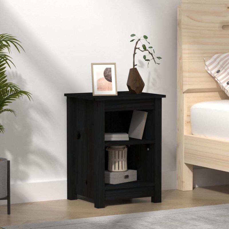 foto del prodotto comodino nero 40x35x55 cm in legno massello di pino vidaxl