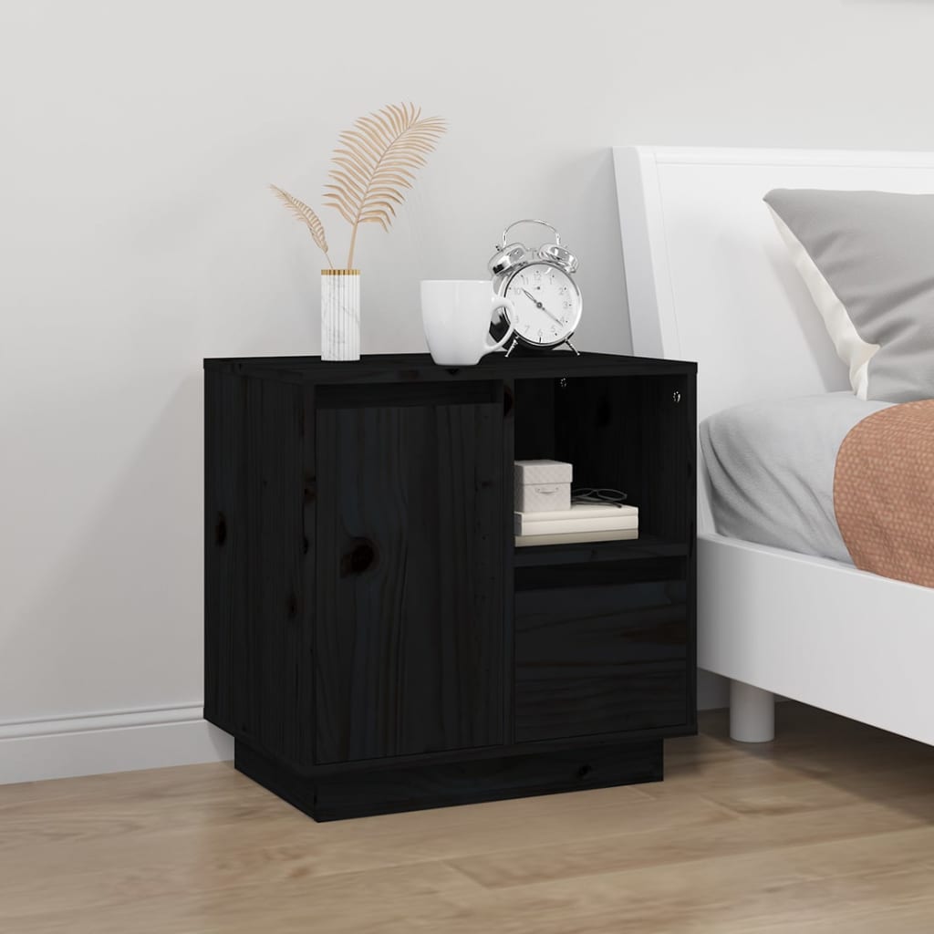foto del prodotto comodino nero 50x34x50 cm in legno massello di pino cod mxl 30687