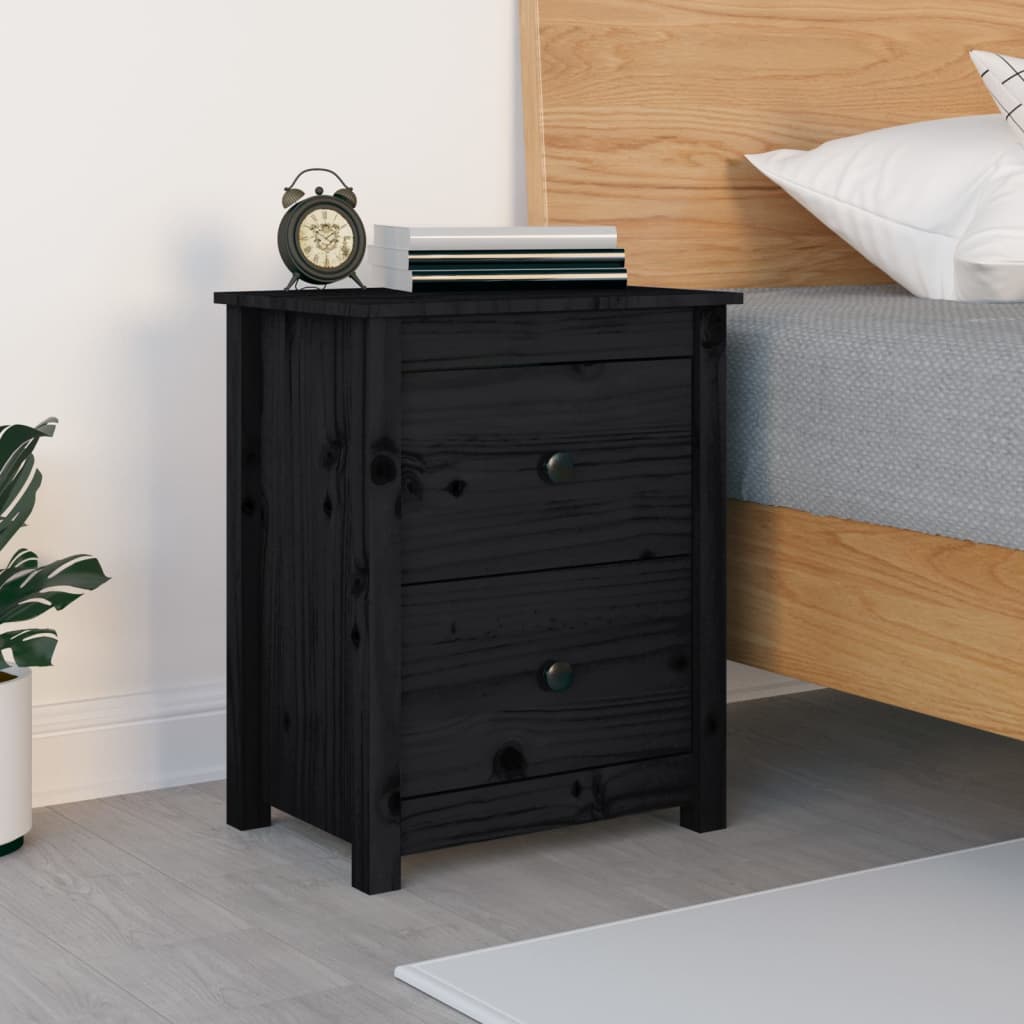 foto del prodotto comodino nero 50x35x61,5 cm in legno massello di pino cod mxl 30331