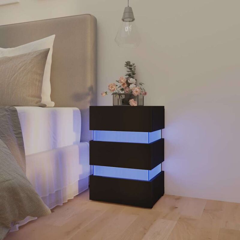 foto del prodotto comodino nero con luci led 45x35x67 cm in truciolato cod mxl 58619