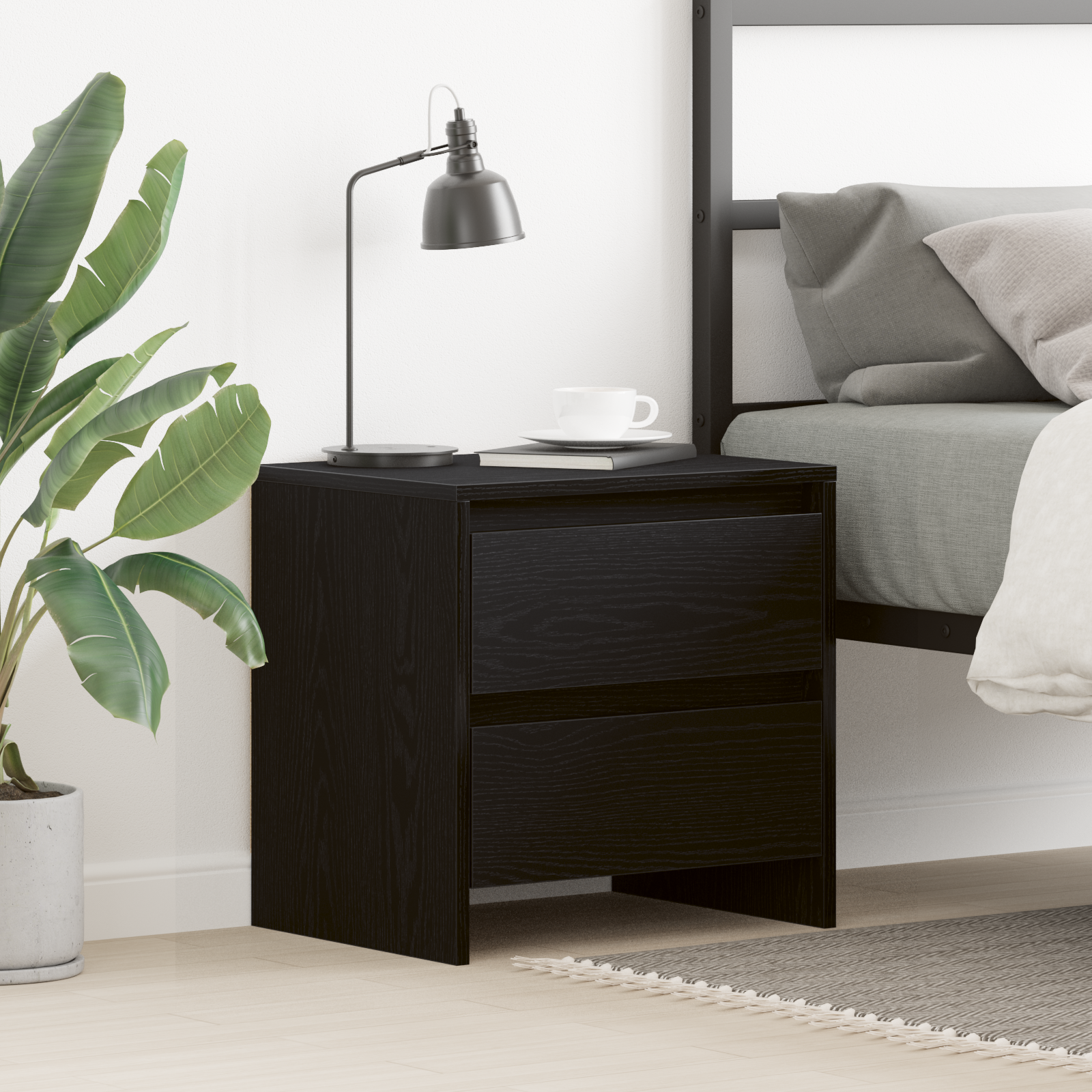 foto del prodotto comodino nero rovere 45x34x44,5 cm legno ingegnerizzato