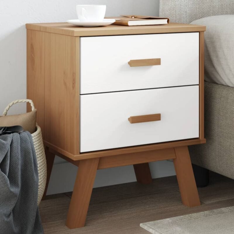 foto del prodotto comodino olden bianco e marrone in legno massello di pino vidaxl