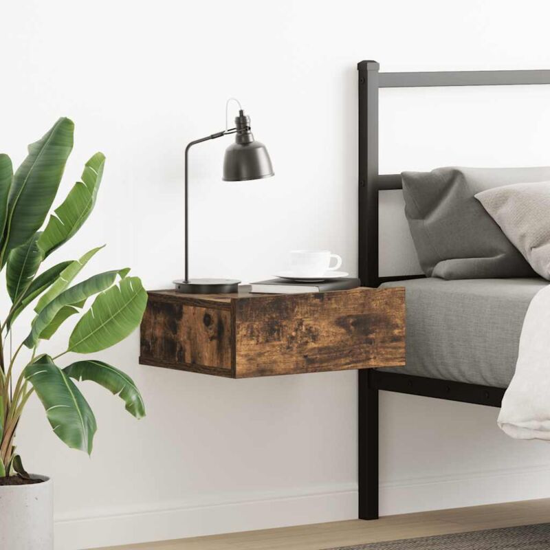 foto del prodotto comodino pensile rovere fumo 40x30x15 cm in legno multistrato - vidaxl