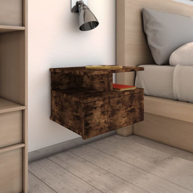 foto del prodotto comodino pensile rovere fumo 40x31x27 cm in legno multistrato - vidaxl