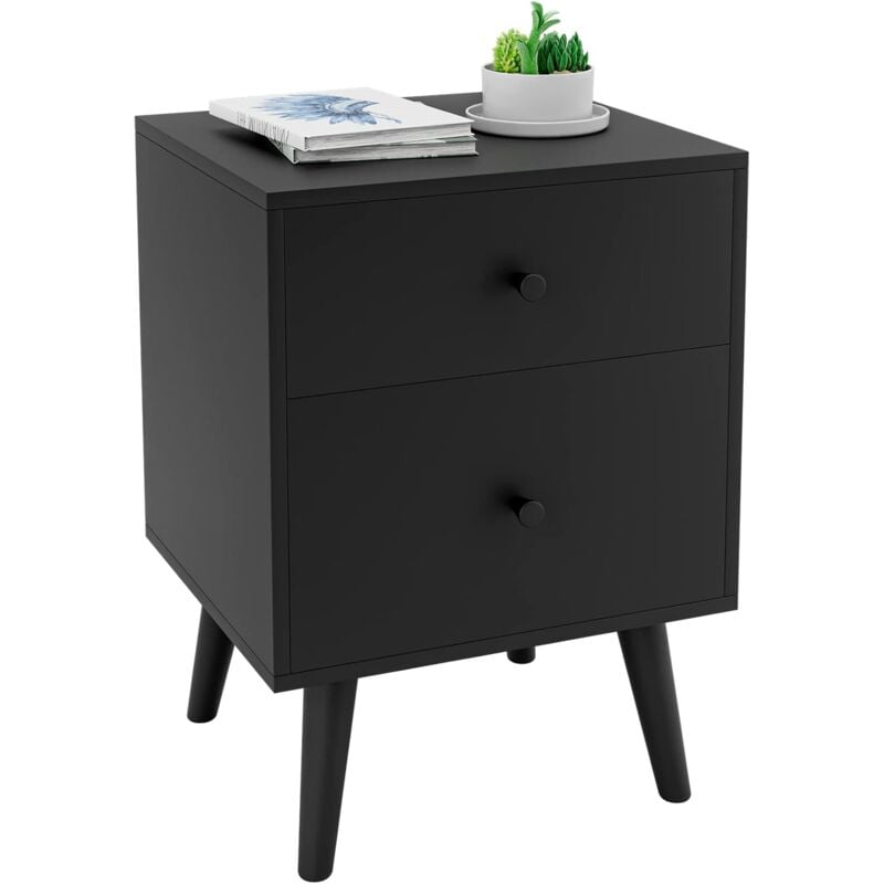 foto del prodotto comodino per camera da letto con 2 cassetti, tavolino da salotto con solide gambe in legno di gomma, 45 x 40 x 62 cm nero costway