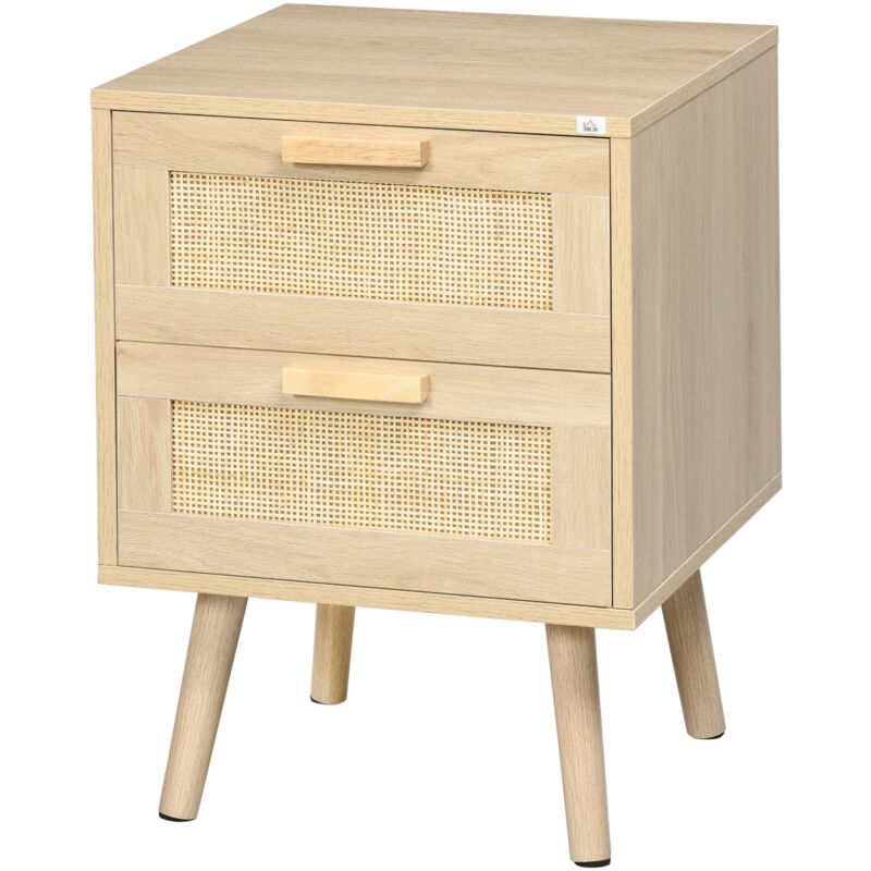 foto del prodotto comodino per camera da letto stile boho con 2 cassetti 40x40x56cm homcom