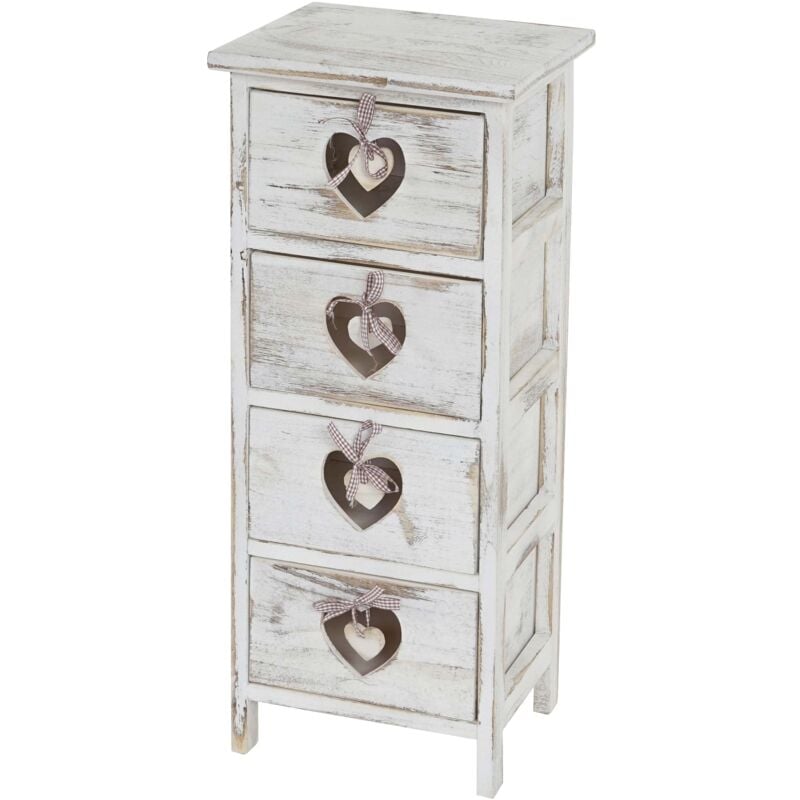 foto del prodotto comodino piccolo contenitore 4 cassetti con motivo a cuori 70x29x25 cm stile vintage bianco 040002529