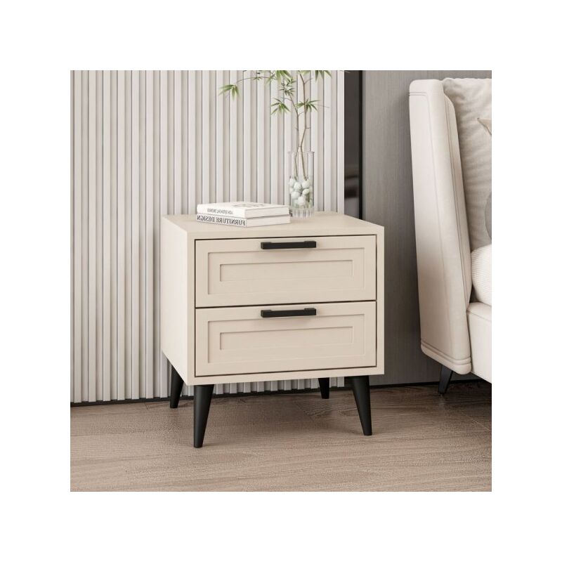 foto del prodotto comodino prime con 2 cassetti colore cashmere con maniglie e piedini neri
