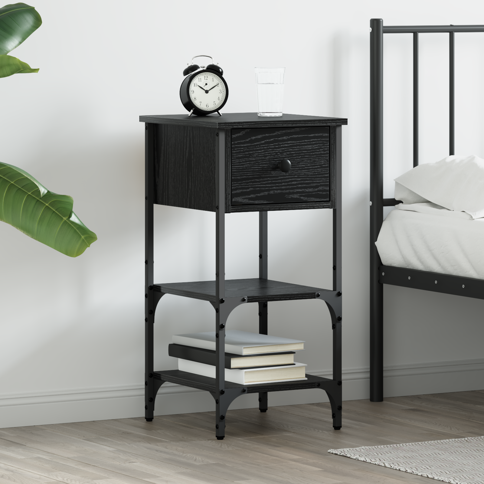 foto del prodotto comodino rovere nero 34x36x70 cm legno ingegnerizzato