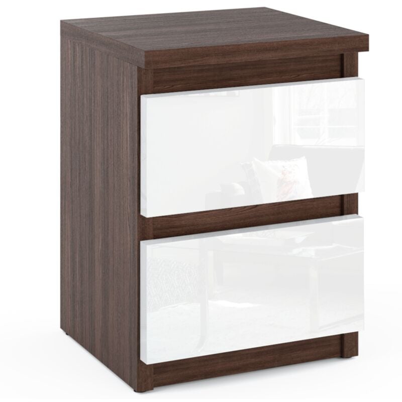 foto del prodotto comodino rovere weng bianco lucido 30 cm comodino nakastlik camera da letto