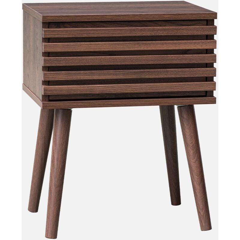 foto del prodotto comodino scandinavo con decori in legno scanalato