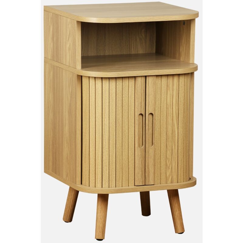 foto del prodotto comodino scandinavo decorazione legno 2 porte scorrevoli