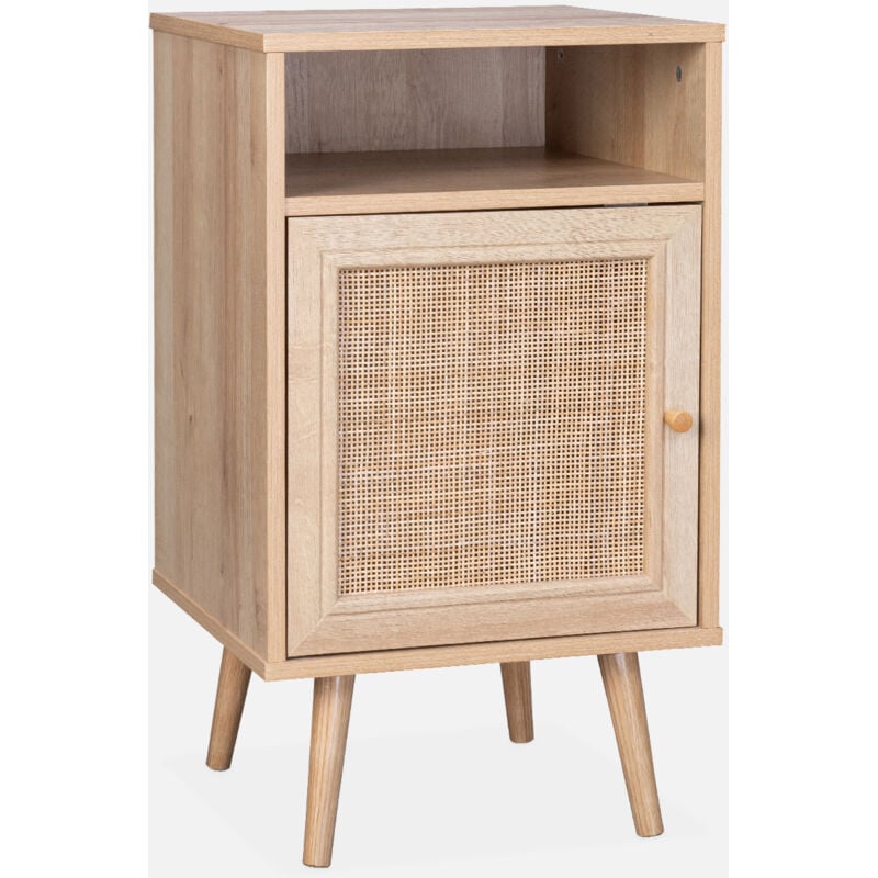 foto del prodotto comodino scandinavo in vimini, marrone naturale