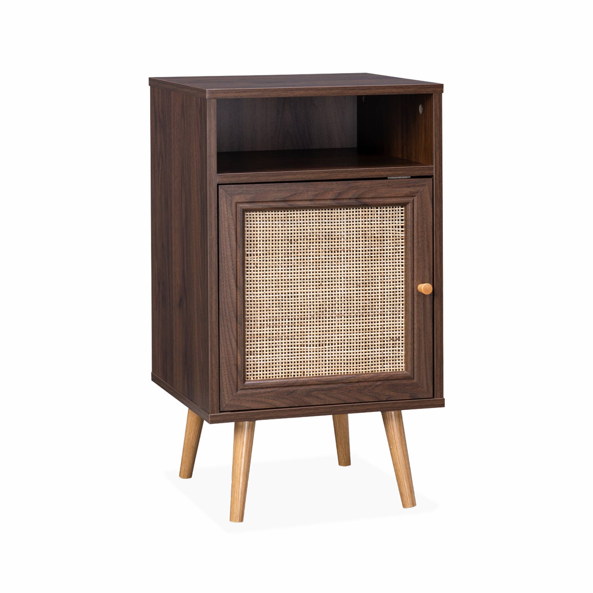 foto del prodotto comodino scandinavo in vimini, noce