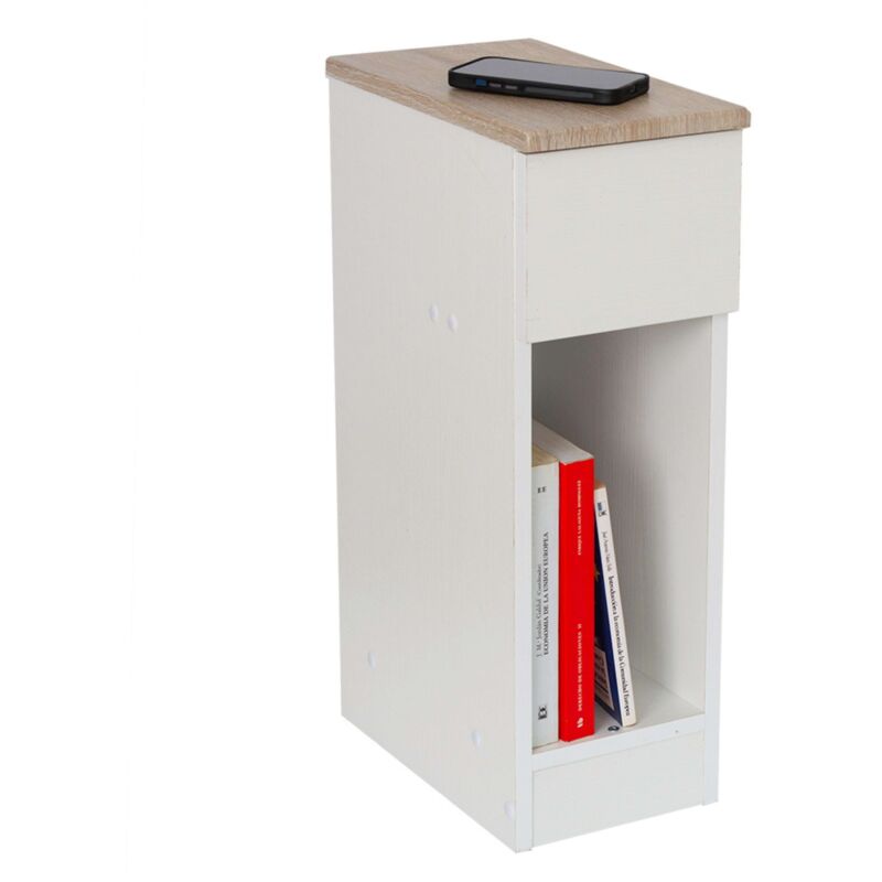 foto del prodotto comodino sottile per camera da letto nei colori bianco rovere, bianco chiaro, rovere chiaro o nero tapu 1 cassetto e 1 nicchia 60x35x24 cm