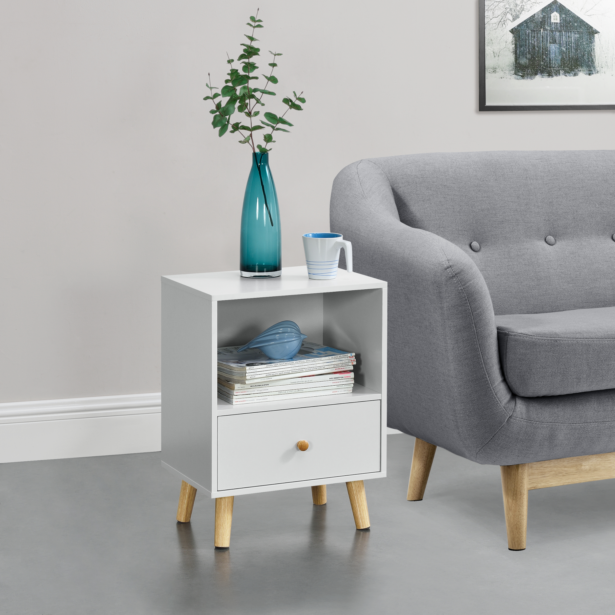 foto del prodotto comodino sundsvall con cassetto bianco en.casa 