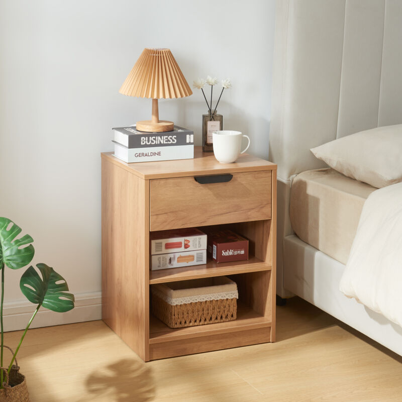 foto del prodotto comodino varkaus con cassetto e scomparti effetto quercia en.casa 