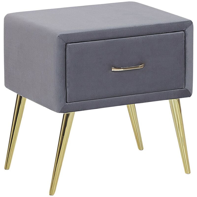 foto del prodotto comodino velluto grigio e oro con cassetto flayat