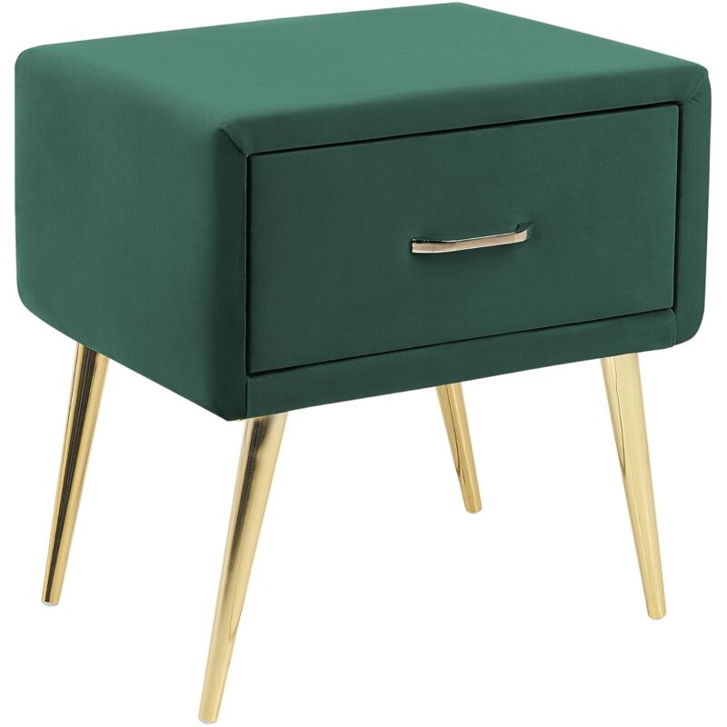 foto del prodotto comodino velluto verde smeraldo e oro con cassetto flayat