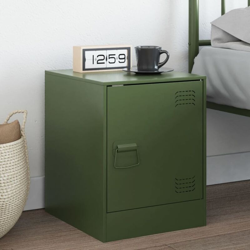 foto del prodotto comodino verde oliva 34,5x39x44 cm in acciaio vidaxl