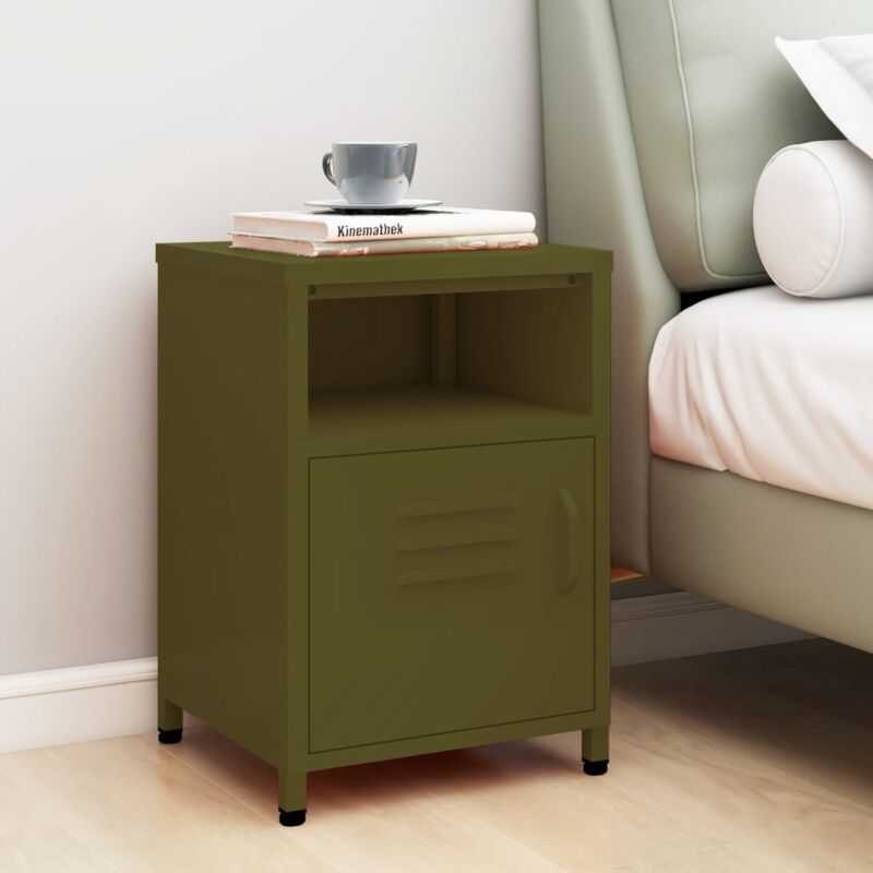 foto del prodotto comodino verde oliva 35x35x51 cm in acciaio vidaxl