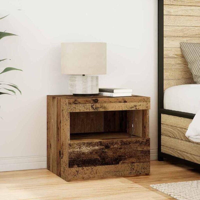 foto del prodotto comodino vidaxl con luci led legno vecchio 50x40x45 cm