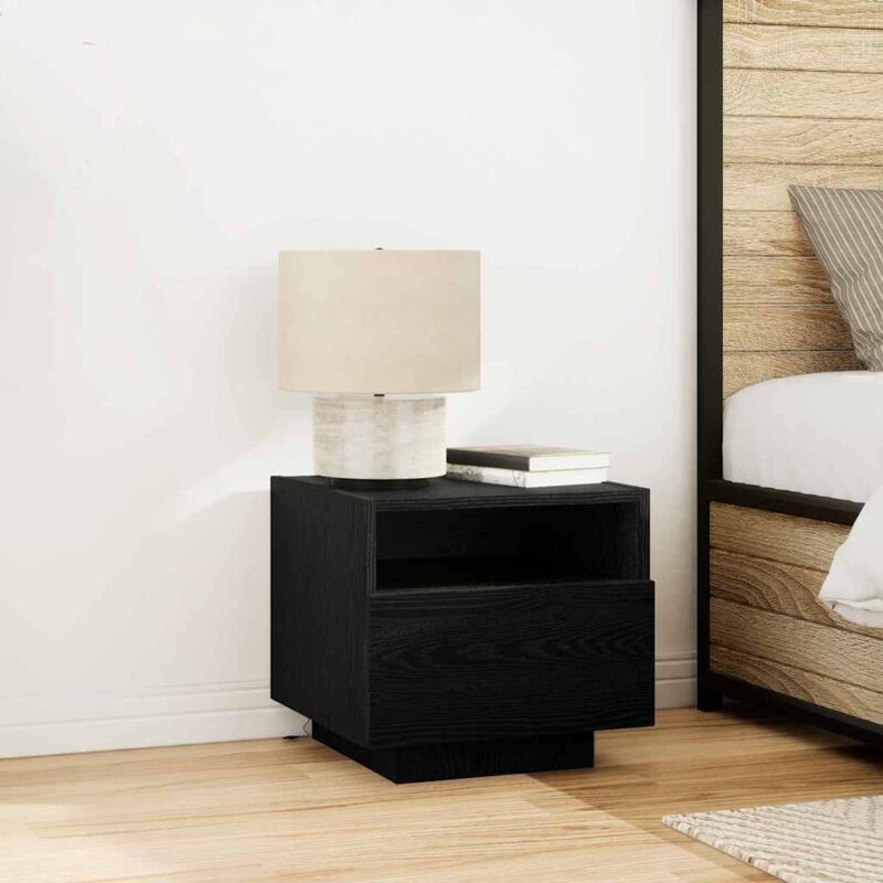 foto del prodotto comodino vidaxl con luci led nero rovere 40x39x37 cm