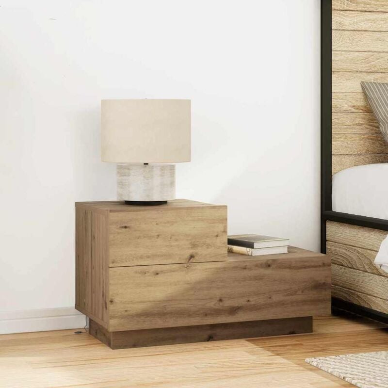 foto del prodotto comodino vidaxl con luci led rovere artigianale 100x36x49 cm