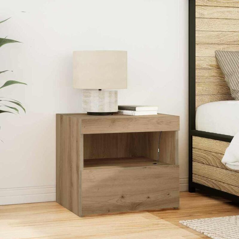 foto del prodotto comodino vidaxl con luci led rovere artigianale 50x40x45 cm