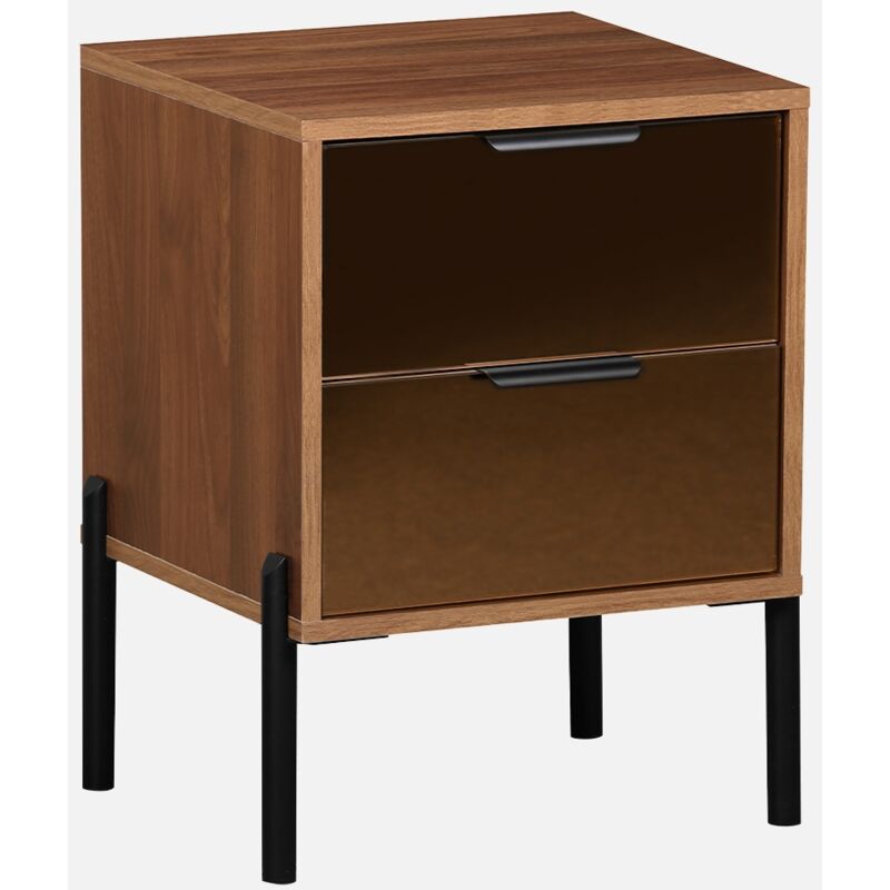 foto del prodotto comodino vintage a 2 cassetti con effetto legno