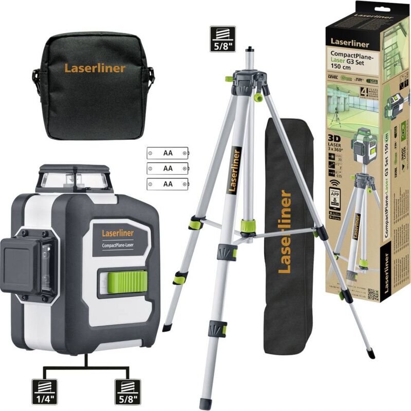 foto del prodotto compactplane laser 3g set 150 laser tridimensionale incl. custodia, incl. treppiede raggio di azione max. laserliner