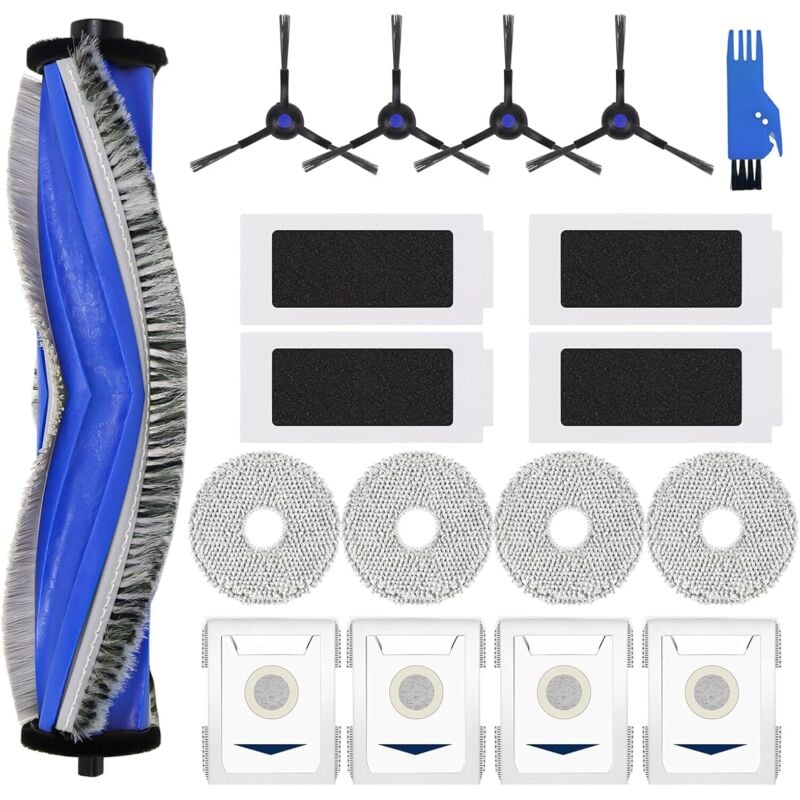 foto del prodotto compatibile con robot aspirapolvere ecovacs deebot t30 pro omni t30 omni, 1 spazzola principale, 4 filtri, 4 spazzole laterali, 4 mop, 4 sacchetti