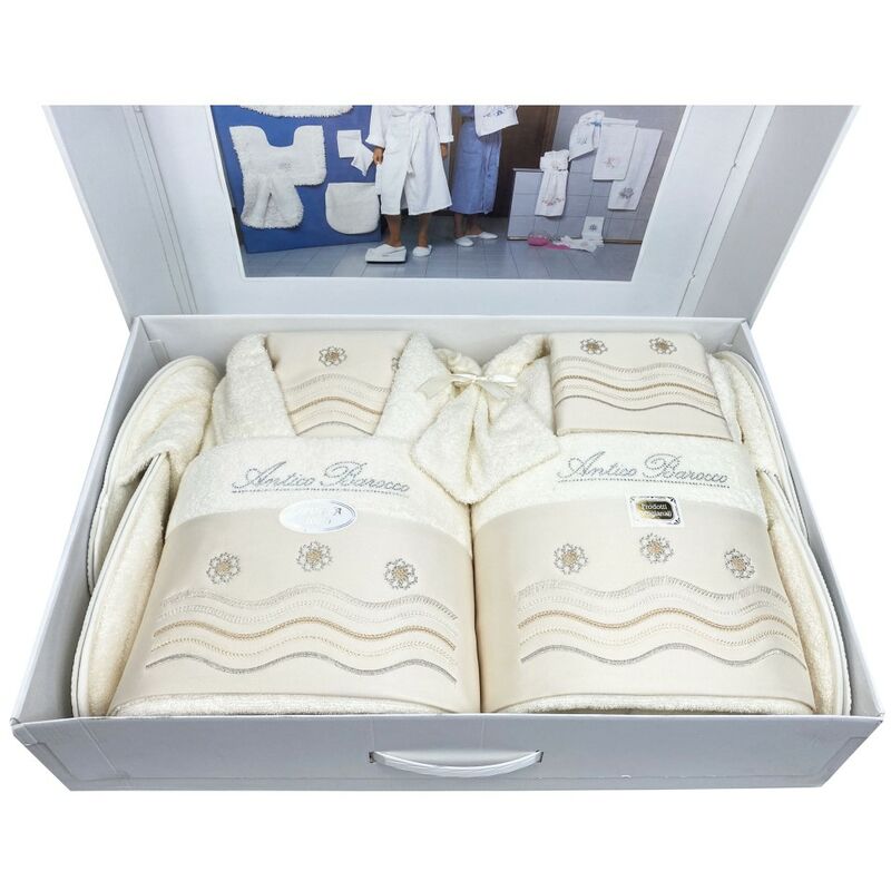 foto del prodotto completo bagno in spugna ricamato antico barocco 14 pezzi idea sposa