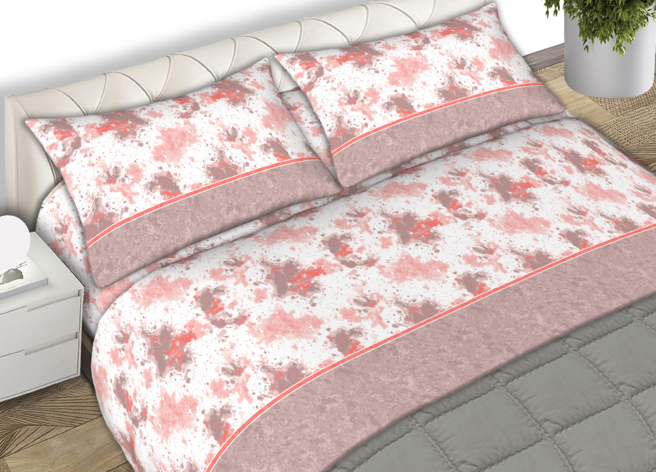 foto del prodotto completo lenzuola 100 cotone made italy disegno stain c.n matrimoniale rosa