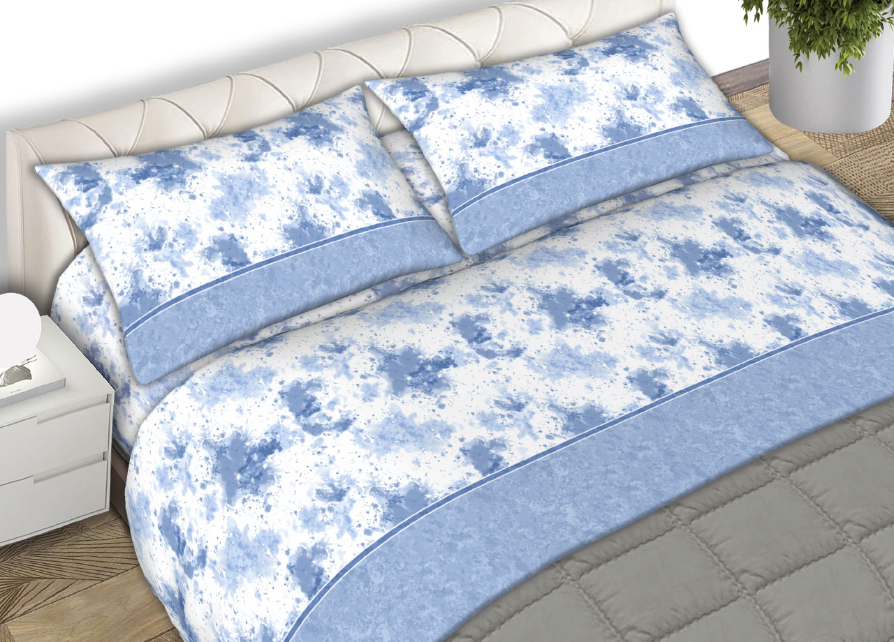 foto del prodotto completo lenzuola 100 cotone made italy disegno stain c.n singolo azzurro