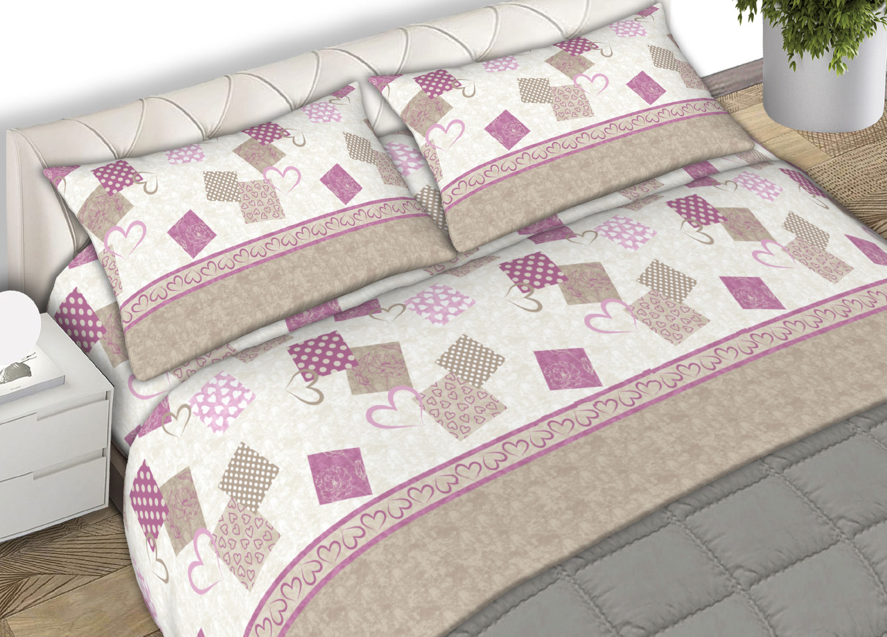 foto del prodotto completo lenzuola 100 cotone made italy disegno style c.n matrimoniale tortora