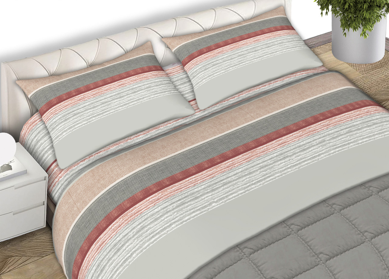 foto del prodotto completo lenzuola 100 cotone made italy fantasia rigata banded c.n matrimoniale grigio
