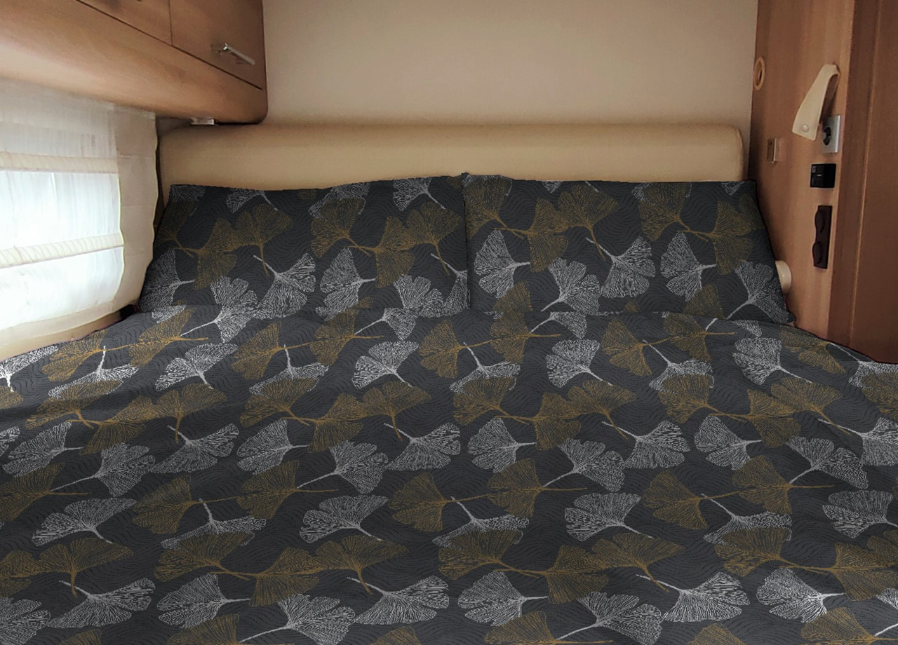 foto del prodotto completo lenzuola camper roulotte 100 cotone personalizzabile varie fantasie singolo ginko giallo