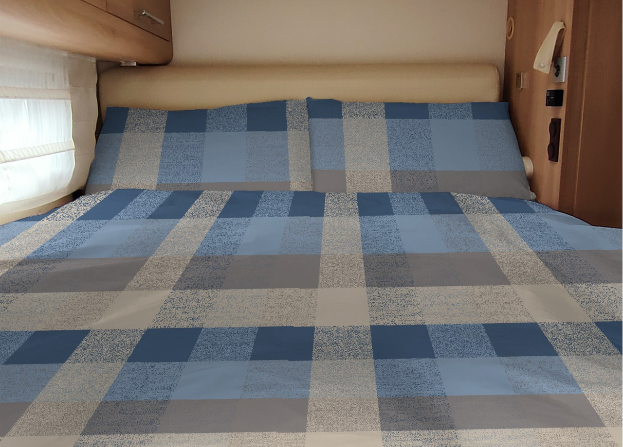 foto del prodotto completo lenzuola camper roulotte 100 cotone personalizzabile varie fantasie - singolo - scotland azzurro
