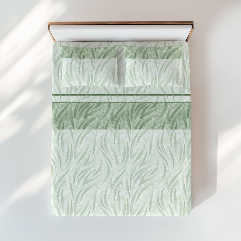 foto del prodotto completo lenzuola curve verde - stampa moderna 100 cotone - traspirante e lavabile - made in italy 2 piazze