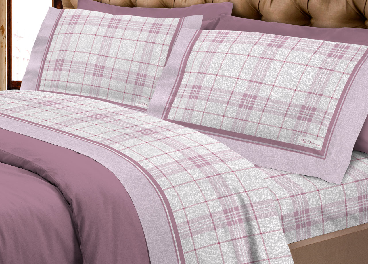 foto del prodotto completo lenzuola flanella 100 cotone disegno torino a quadri rigato matrimoniale rosa