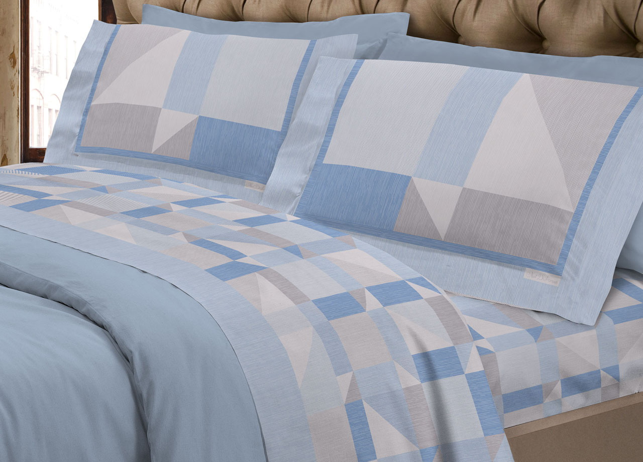 foto del prodotto completo lenzuola flanella linea supereuropa 100 cotone disegno atene 7879 - singolo - azzurro