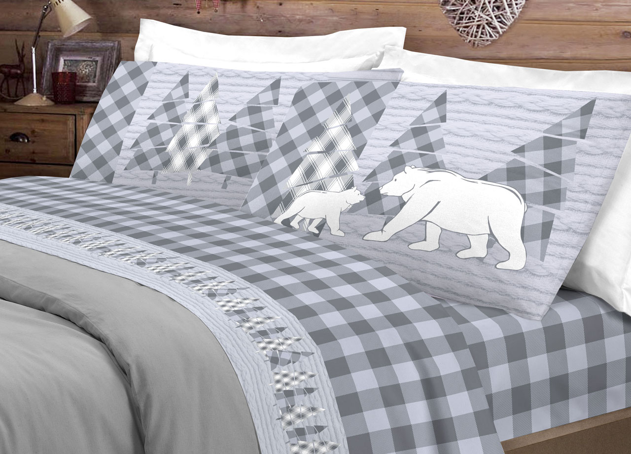 foto del prodotto completo lenzuola flanella pensieri delicati 100 cotone disegno canada piazza e mezza grigio