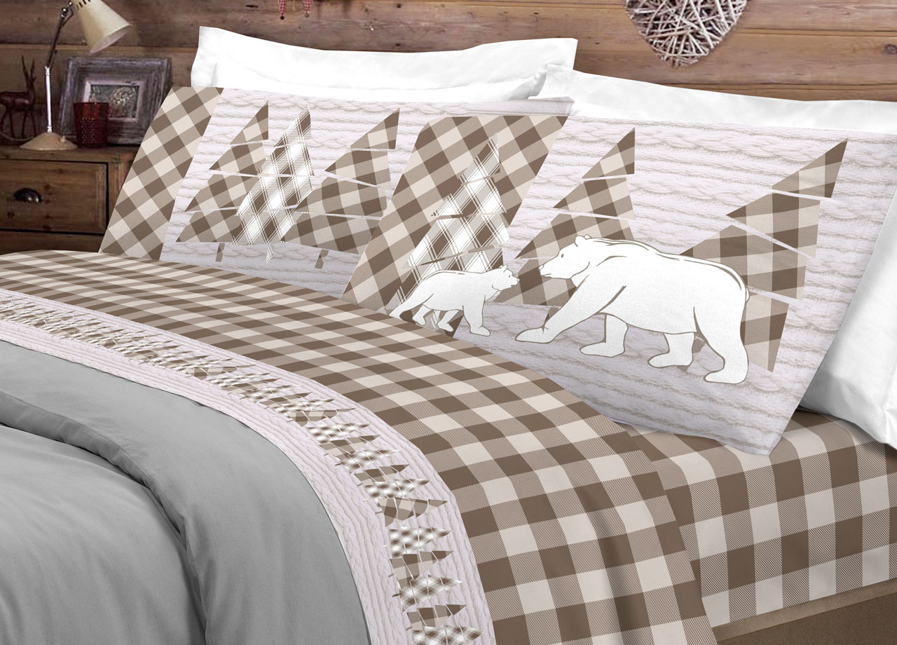 foto del prodotto completo lenzuola flanella pensieri delicati 100 cotone disegno canada singolo beige