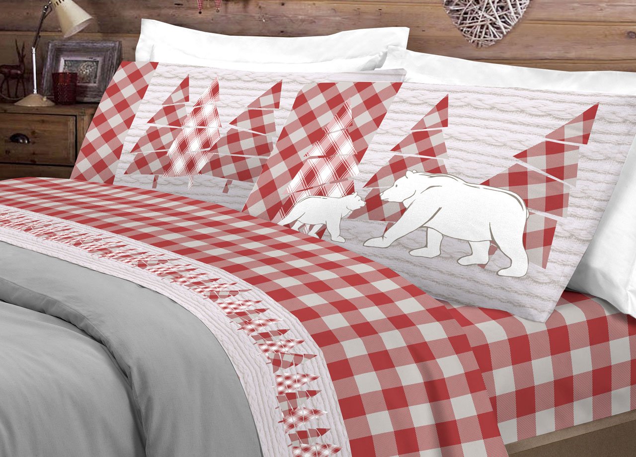 foto del prodotto completo lenzuola flanella pensieri delicati 100 cotone disegno canada singolo rosso