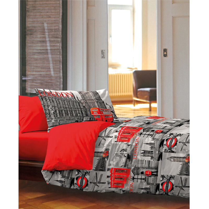 foto del prodotto completo lenzuola in 100 cotone disegno city new york londra mod ob, misurasingolocolorenew york