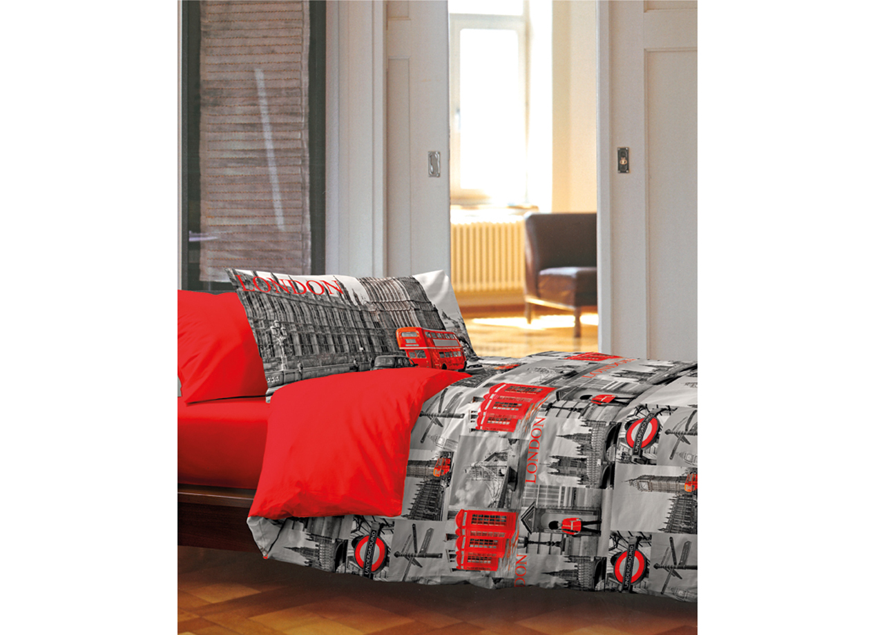 foto del prodotto completo lenzuola in 100 cotone disegno city new york londra mod ob piazza e mezza londra