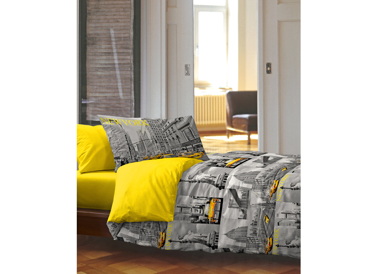 foto del prodotto completo lenzuola in 100 cotone disegno city new york londra mod ob piazza e mezza new york