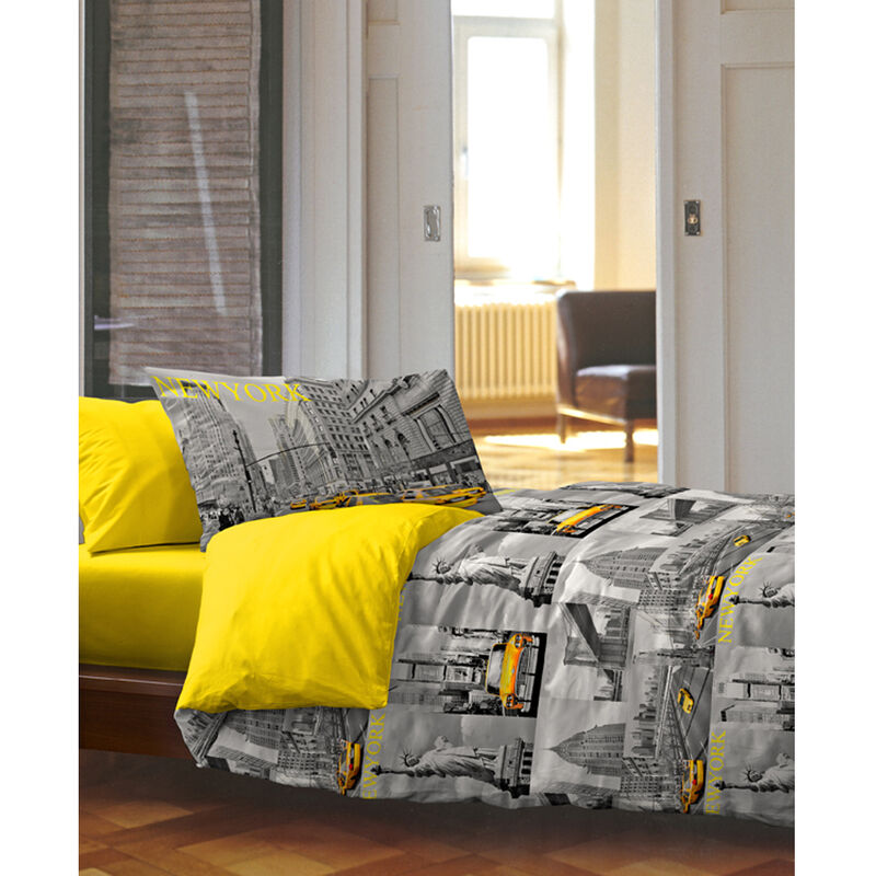 foto del prodotto completo lenzuola in 100 cotone disegno new york modello ob, misurasingolocolorenew york ob